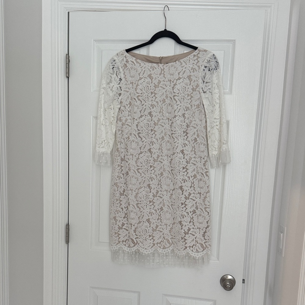 Vince Camuto White Lace Long Sleeve Dress